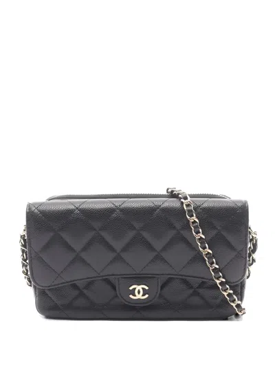 Pre-owned Chanel 2021s Diamond-quilted Phone Holder In Black