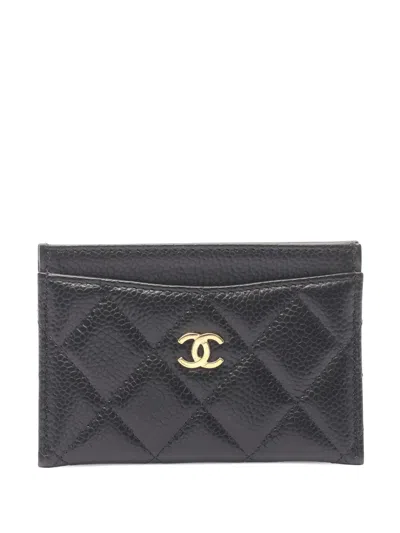 Pre-owned Chanel 2021s Diamond-quilting Card Case In Black