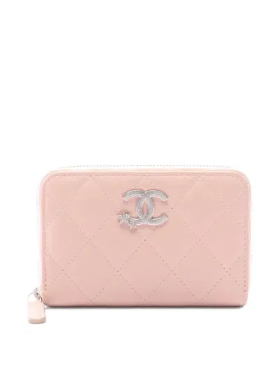 Pre-owned Chanel 2021s Diamond-quilting Coco Mark Wallet In Pink