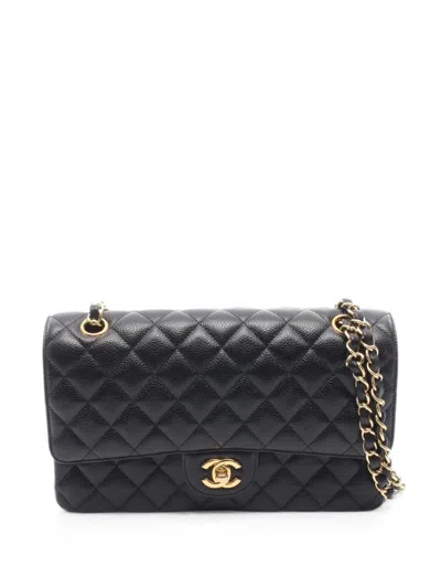 Pre-owned Chanel 2021s Double Flap Caviar-leather Shoulder Bag In Black