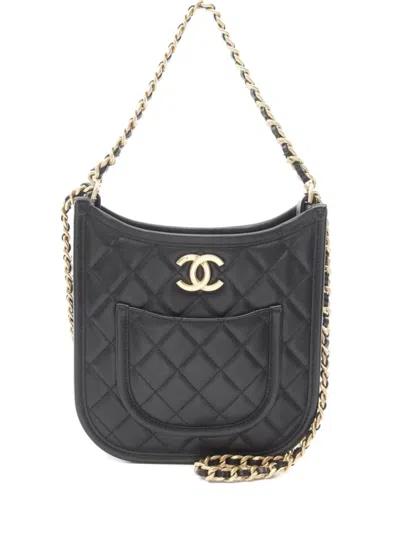 Pre-owned Chanel 2021s Hobo Chain Quilted Cross Body Bag In Black