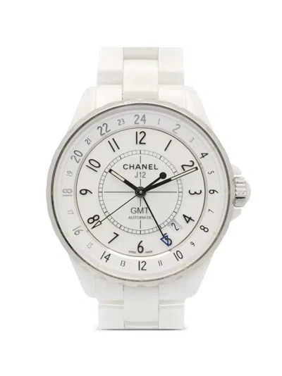 Pre-owned Chanel 2021s J12 Gmt Ceramic 38mm Watch In White