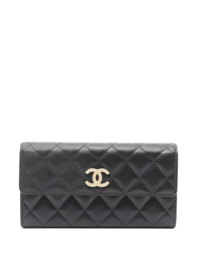 Pre-owned Chanel 2021s Matelasse Bi-fold Wallet In Black