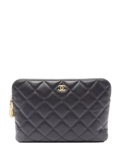 Pre-owned Chanel 2021s Matelassé Caviar Clutch Bag In Black