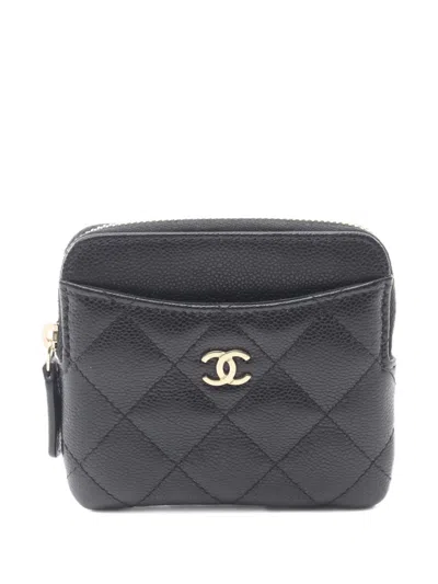 Pre-owned Chanel 2021s Matelassé Caviar Coin Purse In Black