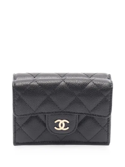 Pre-owned Chanel 2021s Matelassé Caviar Flap Wallet In Black