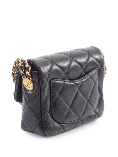 Pre-owned Chanel 2021s Matelassé Caviar Leather Shoulder Bag In Black