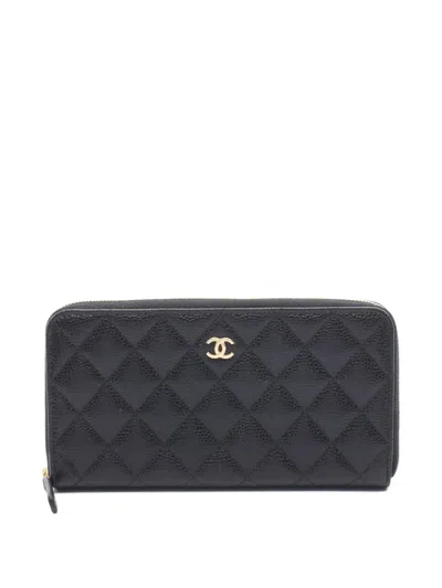 Pre-owned Chanel 2021s Matelasse Caviar Leather Wallet In Black