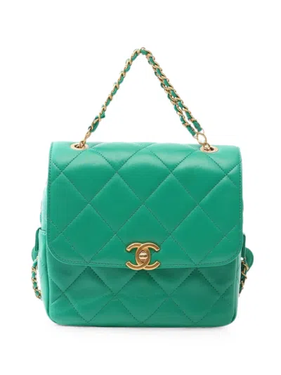 Pre-owned Chanel 2021s Matelassé Chain Backpack In Green