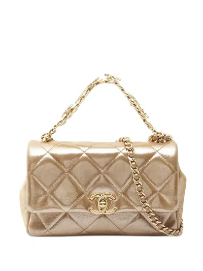 Pre-owned Chanel 2021s Matelassé-design Cocomark-detail Shoulder Bag In Gold