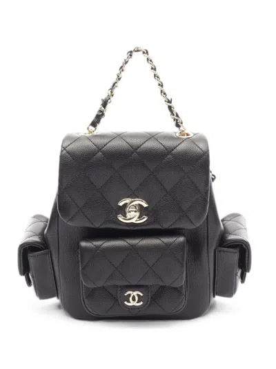 Pre-owned Chanel 2021s Matelassé Leather Backpack In Black