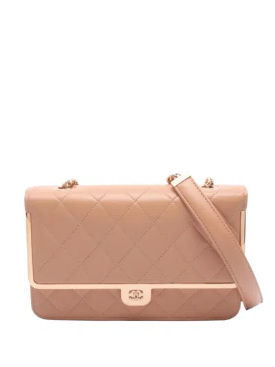 Pre-owned Chanel 2021s Matelassé Leather Chain Wallet In Pink