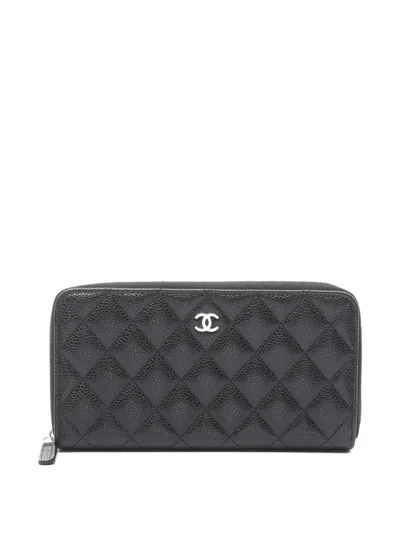 Pre-owned Chanel 2021s Matelassé Zip Wallet In Black