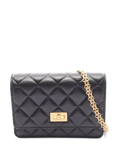 Pre-owned Chanel 2021s Mini 2.55 Matelassé Leather Chain Wallet In Black