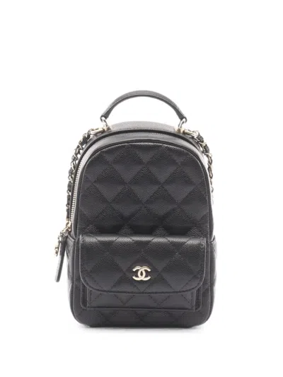 Pre-owned Chanel 2021s Mini Diamond-quilted Leather Backpack In Black