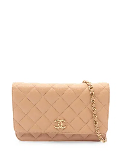 Pre-owned Chanel 2021s Quilted Cross Body Wallet In Neutral