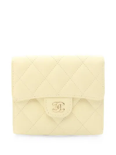 Pre-owned Chanel 2021s Small Caviar Quilted Wallet In Yellow