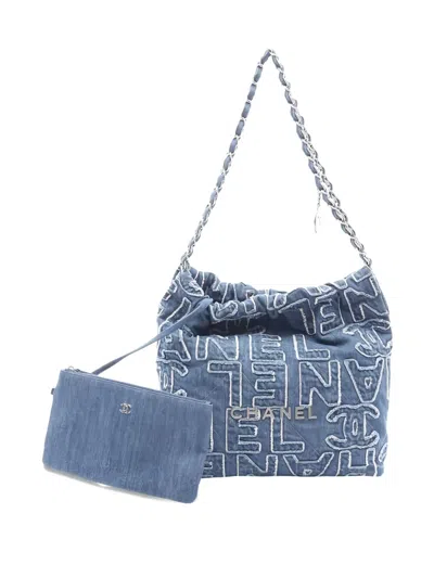 Pre-owned Chanel 2021s Small  22 Denim Shoulder Bag In Blue