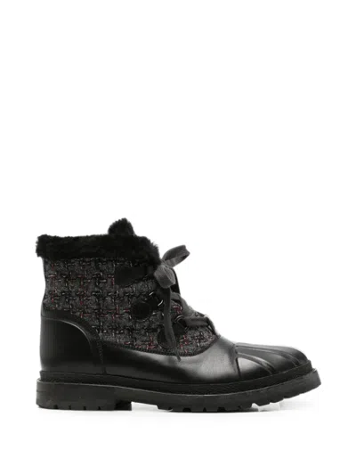 Pre-owned Chanel 2021s Tweed-detail Boots In Black