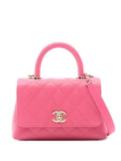 Pre-owned Chanel 2021s Xxs Coco Handle Quilted Handbag In Pink