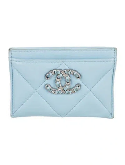 Pre-owned Chanel 2022 19 Flap Card Holder In Blue