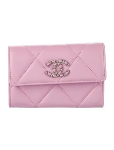 Pre-owned Chanel 2022 19 Long Flap Wallet Card Holder In Pink