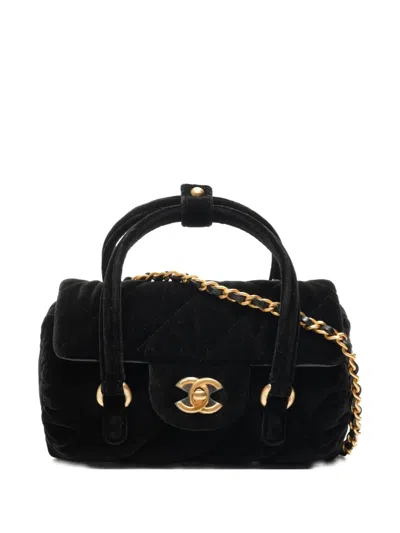 Pre-owned Chanel 2022-2025 Chain Quilted Mini Boston Shoulderbag In Black