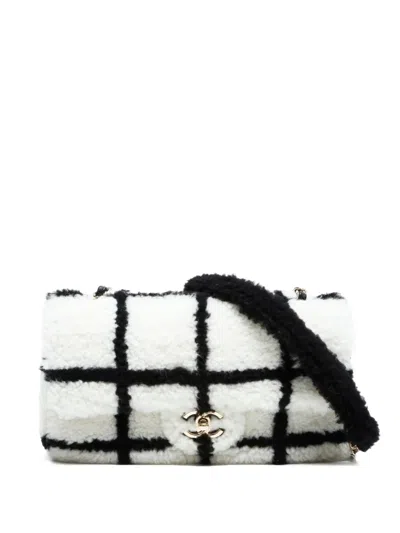 Pre-owned Chanel 2022-2025 Fluffy Tartan Flap Shoulder Bag In White