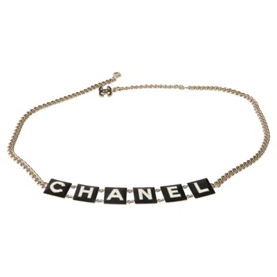 Pre-owned Chanel 2022 Black & White Enamel Gold Plated Logo Belt