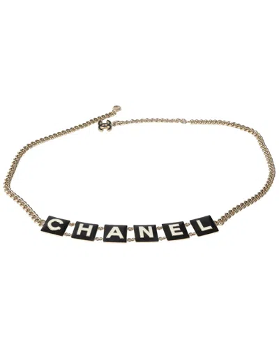 Pre-owned Chanel 2022 Black & White Enamel Gold Plated Logo Belt (authentic Pre-loved)