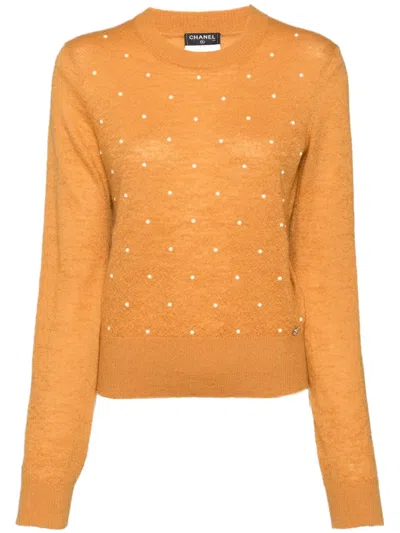 Pre-owned Chanel 2022 Cc Faux-pearl Jumper In Neutrals