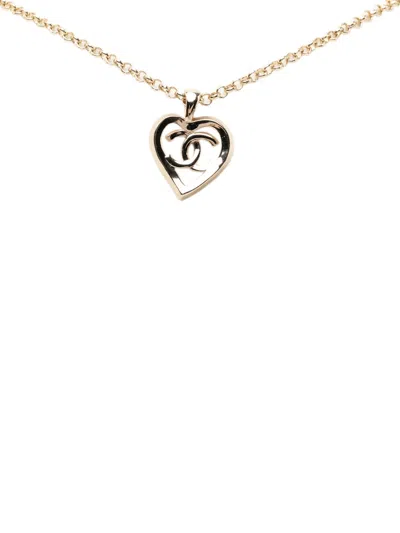 Pre-owned Chanel 2022 Cc Gold Plated Heart Pendant Necklace Costume Necklace
