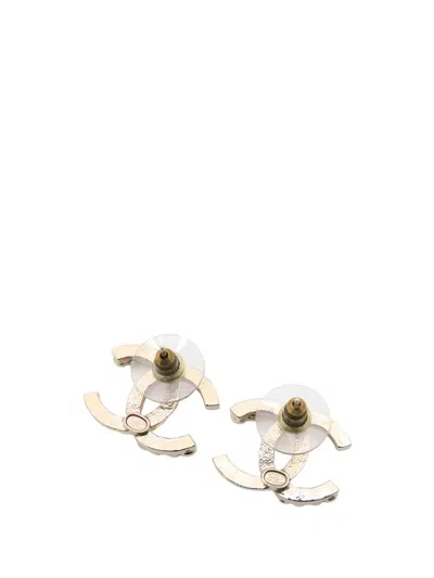 Pre-owned Chanel 2022 Cc Gold Plated Rhinestone Push Back Earrings Costume Earrings