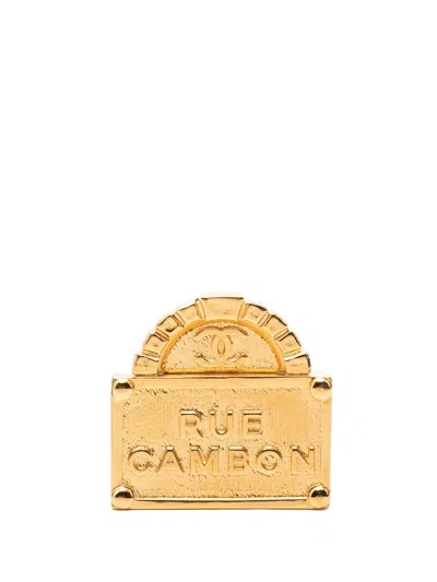 Pre-owned Chanel 2022 Cc Gold Plated Rue Cambon Dome Brooch Costume Brooch