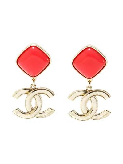 Pre-owned Chanel 2022 Cc Logo Square-shaped Earrings In Gold