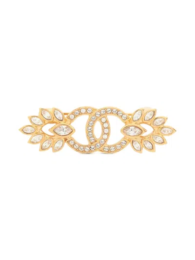Pre-owned Chanel 2022 Cc Rhinestone Brooch In Gold