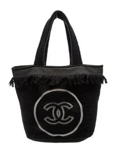 Pre-owned Chanel 2022 Cc Terry Beach Tote Set In Black