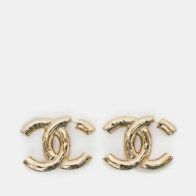 Pre-owned Chanel 2022 Champagne Gold Toned Maxi Cc Earrings