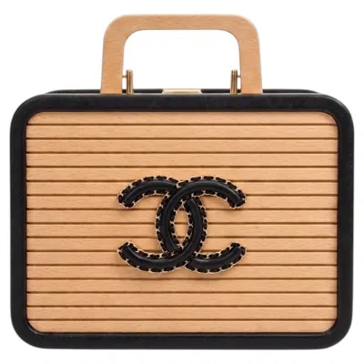 Pre-owned Chanel 2022  Large Beech Wood & Black Lambskin Cc Vanity Case