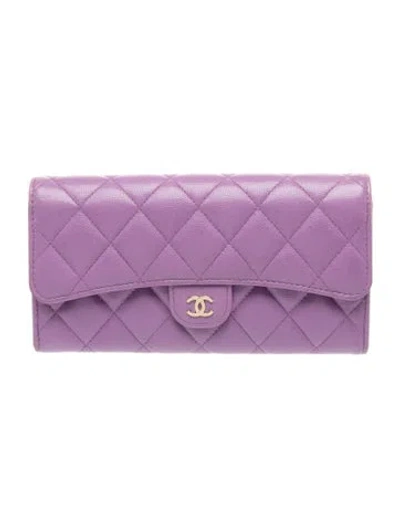 Pre-owned Chanel 2022 Classic Flap Trifold Wallet In Purple