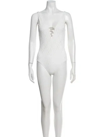 Pre-owned Chanel 2022 Coco Beach One-piece In White