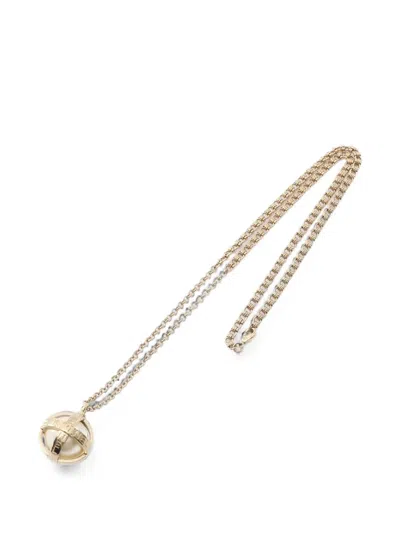Pre-owned Chanel 2022 Coco Mark Faux-pearl Necklace In Gold