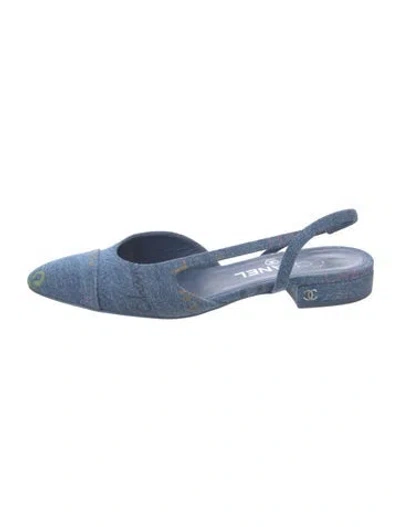 Pre-owned Chanel 2022 Denim Mood Slingback Flats In Blue