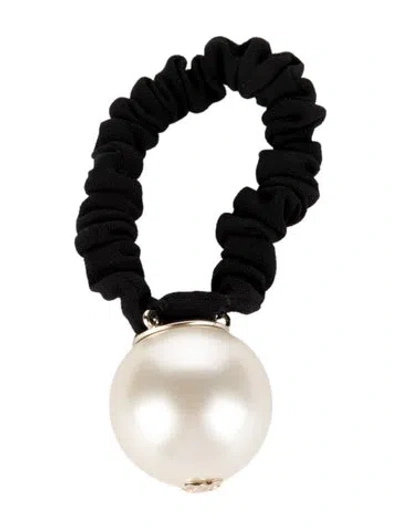 Pre-owned Chanel 2022 Faux Pearl Cc Hair Tie In Black