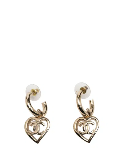 Pre-owned Chanel 2022 Gold Plated Cc Heart Coco In Love Hoop Push Back Earrings Costume Earrings