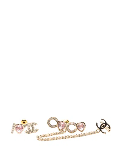 Pre-owned Chanel 2022 Gold Plated I Heart Cc Coco Strass Ear Cuff Earrings Costume Earrings