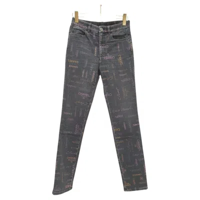 Pre-owned Chanel 2022 Graffiti Logo Printed Denim Jeans - Size 36 In Gray