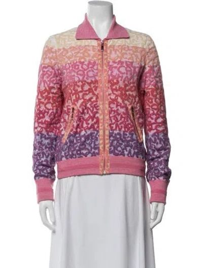 Pre-owned Chanel 2022 Graphic Print Bomber Jacket In Pink