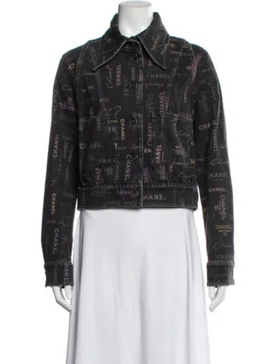 Pre-owned Chanel 2022 Graphic Print Denim Jacket In Black