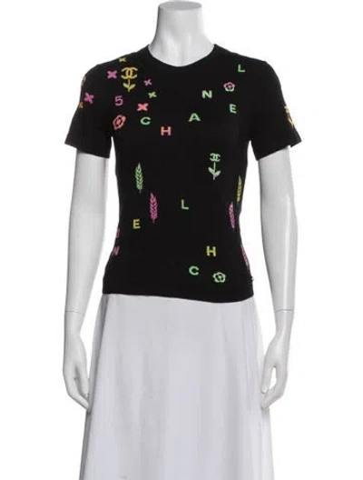 Pre-owned Chanel 2022 Graphic Print T-shirt W/ Tags In Black